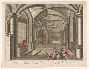 Pohled do interiéru věznice Mamertine v Římě Vue de la vězení St. Pierre de Rome (název na předmětu) od Mesard