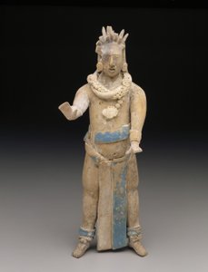 Figurka: Stojící muž, pozdní klasické období, 650–900 n. l. (keramika a barva)