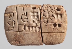 Raná piktografická klínopisná tabulka, Mezopotámie, Uruk, cca 3100-2900 př. n. l. (jíl)
