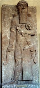 Mezopotámie: „“Socha Sargona ovládajícího lva“““ řekl „“Gilgameš““ Soud Khorsabad (Khunsabad) 8. století. Paříž, muzeum Louvre