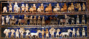 Deska "Mír" ze "Standardu z Uru", asi 2600-2400 př. n. l. (malba na dřevě) od Mesopotamian Mesopotamian