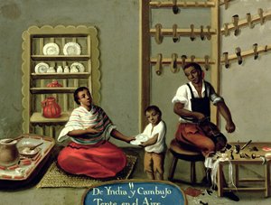Zadní muž a jeho manželka indiána ze seriálu o smíšených manželstvích v Mexiku od Mexican School