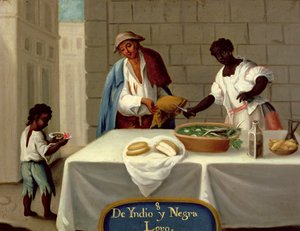 Indián a jeho černá manželka ze seriálu o manželství smíšených ras v Mexiku od Mexican School