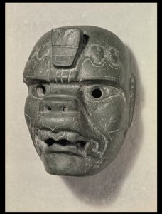 Kočičí maska muže, z Oaxaca, Pre-Columbian (nefrit) od Mexican School