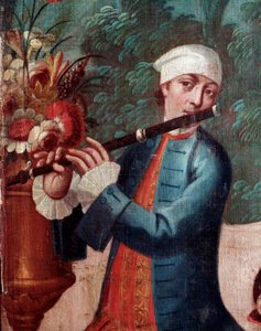 Hráč na flétnu (Detail obrazovky, malba od Mexican School