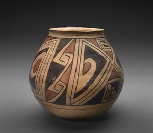 Sklenice (olla) s geometrickými vzory, cca 1300 (hliněné nádobí se skluzem) od Mexican School