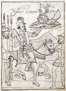 MS Hunter 242 f.247r Christopher Columbus, ilustrace z Historia de Tlaxcala od Diega Munoze Camarga od Mexican School