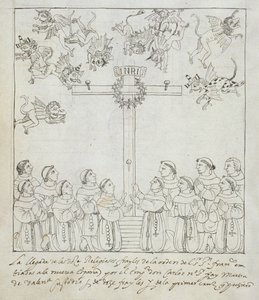 Paní Hunter 242 f.239v Vztyčení prvního kříže, z Historia de Tlaxcala od Diega Munoze Camarga od Mexican School