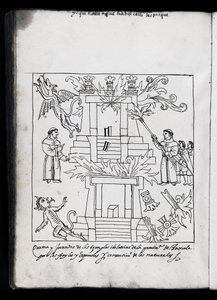 Ms Hunter 242 f.240v Františkáni hořící chrámy, ilustrace z Historia de Tlaxcala od Diega Munoze Camarga od Mexican School