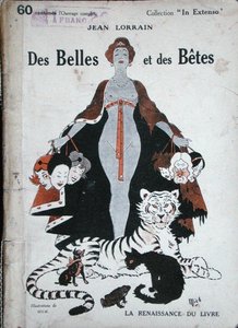 Obálka pro „Des Belles et des Betes“, od Jean Lorrain (1855-1906) kolem roku 1920 (barevné lito)