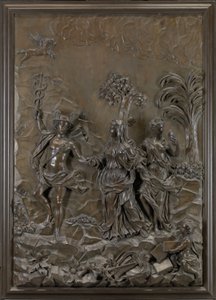 The Stowe Reliefs: Mercury Conducting Tragic and Comic Poetry to the Hill of Parnassus, c.1740 (bronzed limewood) od Michael (attr.to) Chuke