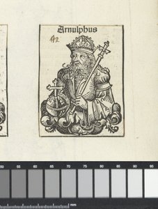 Arnulf Korutanský, z „Liber Chronicarum“ od Hartmanna Skull, Norimberk od Michael (workshop of) Wolgemut or Wolgemuth