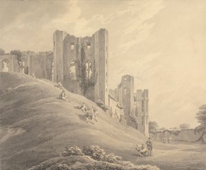 Hrad Kenilworth s postavami na úbočí kopce