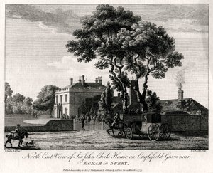 Severovýchodní pohled na dům sira Johna Elvilse na Englefield Green poblíž Egham v Surry, 1775 od Michael Angelo Rooker
