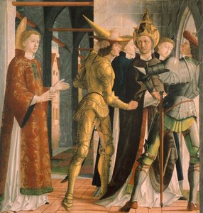 Papež Sixtus II na dovolené od svatého Vavřince, cca 1465, Michael Pacher (cca 1430-1498), panel