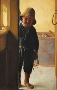 Rybářův syn se dívá skrz dveře. od Michael Peter Ancher