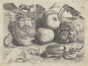 Studijní list s ukázkami kresby: portréty, zvířata, hmyz Příklady kreslení (název série)
