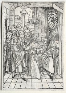 Der Schatzbehalter: Kristus před Kaifášem verso, 1491. od Michael Wolgemut