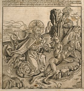 Bůh Otec stvořil Evu z Adamova žebra, ilustrace z knihy "Liber Chronicarum" od Hartmanna Schedela (1440-1514) vydané v Norimberku, 1493.