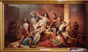 Pád Tróje (Vítězní řečtí bojovníci z obležení legendárního města) - Pád Tróje - Michail Ivanovič Skotti (1814-1861), olej na plátně - ruské umění od Michail Ivanovich Skotti