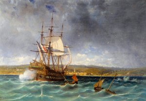 Veterán vplouvající do přístavu Concarneau Detail. Obraz Michela Bouqueta (1807-1890) Brest 19. století, Musee des Beaux Arts od Michel Bouquet