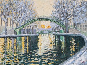 Canal Saint Martin en Hiver, 2003 (olej na desce) od Michel Bultet