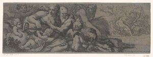 Faun se setkal s bacchante en putti od Michel Dorigny (attributed to)