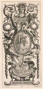 Okrasný panel s hlavou lemovanou listovím, deska 11 z Okrasného panelu s hlavou lemovanou listovím, z Livre de Diverses Grotesques peintes dans le Cabinet et Bains de la Reyne Regente, au Palais Royale