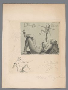 Ex libris van Emil W. Netter od Michel Fingesten (signed by artist)