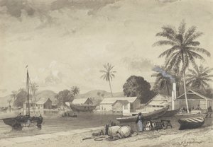 Corbeaux Town, přístav Španělska od Michel Jean Cazabon