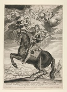 Jezdecký portrét Ludvíka XIII. (Bourbon) (1601-1603) ve věku 33 let. Krajina je po Callotovi