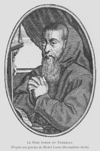 Francois Leclerc du Tremblay, francouzský kapucínský mnich a poradce a agent kardinála Richelieu, známý jako Otec Joseph a Eminence Grise (Grey Eminence) (litho)