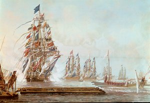 Hradební křídlo, svátek udělený v Toulonu Comte de Provence v červenci 1777 v přístavu Toulon Gouache Michel Joseph dit Michel de Toulon (aktivní mezi 1777 a 1792) 1777. Versailles, zámecké muzeum od Michel de Toulon