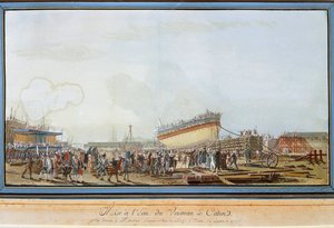 Spuštění lodi Le Caton v přístavu Toulon za přítomnosti hraběte z Provence v červenci 1777 (Kvaš od Michel de Toulon
