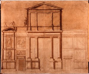 Kresba fasády kostela San Lorenzo od Michelangelo (after) Buonarroti