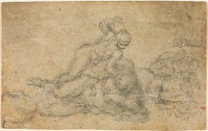 Michelangelo - David a Goliáš. Verso Rukopisné architektonické studie, ca. 1550-1556, I, 32a