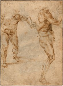 Dvě studie aktu muže, který se řítí vpřed, a dalšího, který se otáčí doprava od Michelangelo