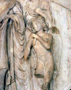 Anděl, benátský mramor, počátek 16. století. Pohřební obřad, detail, muzeum Louvre. Socha Michelangela Buonarroti dit Michel Ange (Michelangelo nebo Michelangelo od Michelangelo Buonarroti