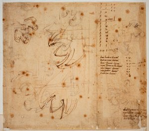 Autografní studie a počty od Michelangelo Buonarroti