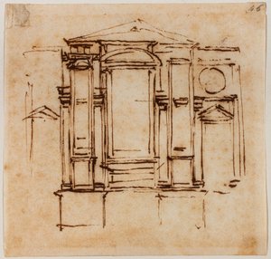 Návrh nástěnných hrobek medicejských papežů v chóru San Lorenzo od Michelangelo Buonarroti
