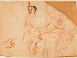Figurální studie k obrazu "Trestání Amana" v Sixtinské kapli od Michelangelo Buonarroti