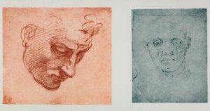 Pohled zepředu na obličej a jeden z profilu; kresby Michelangela. Casa Buonarroti, Florencie od Michelangelo Buonarroti