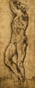 Mužský akt; kresba Michelangelo. Louvre, Paříž