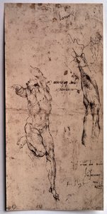 Nahý muž, studie paže Kresba Michelangela Buonarroti dit Michelangelo (Michelangelo nebo Michel Ange od Michelangelo Buonarroti