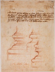 Podstavce pilířů pro novou sakristii, ručně psané nápisy od Michelangelo Buonarroti
