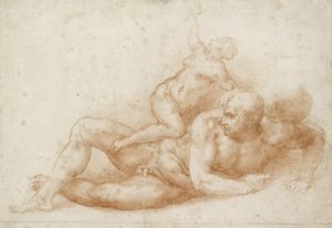 Samson a Dalila (červená křída na špinavě bílém papíře) od Michelangelo Buonarroti