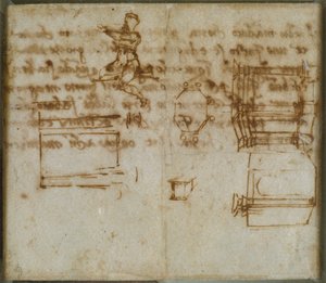 Drobné náčrtky architektury a malá figurální studie, konec 15.-začátek 16. století od Michelangelo Buonarroti
