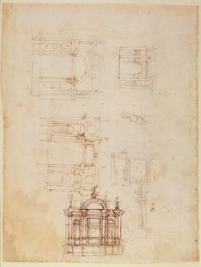 Studie pro architektonickou kompozici v podobě vítězného oblouku, cca 1516 (černá křída s perem a hnědým inkoustem na papíře) (recto) (obr. 191776) od Michelangelo Buonarroti