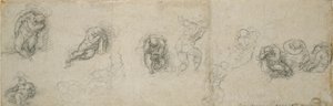 Studie spícího apoštola a dalších postav, 16. století od Michelangelo Buonarroti