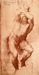 Studie k jedné z postav Posledního soudu, kresba Michelangelo. Gallerie dellAccademia, Benátky od Michelangelo Buonarroti